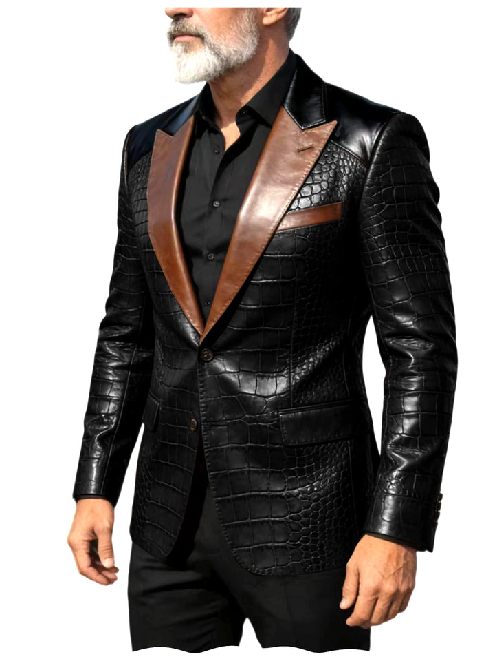Coccodrillo Croc-Embossed Peak-Lapel Blazer