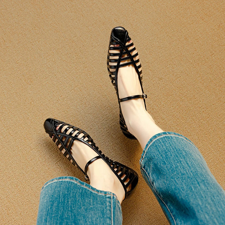 Striata Caged Leather Flats