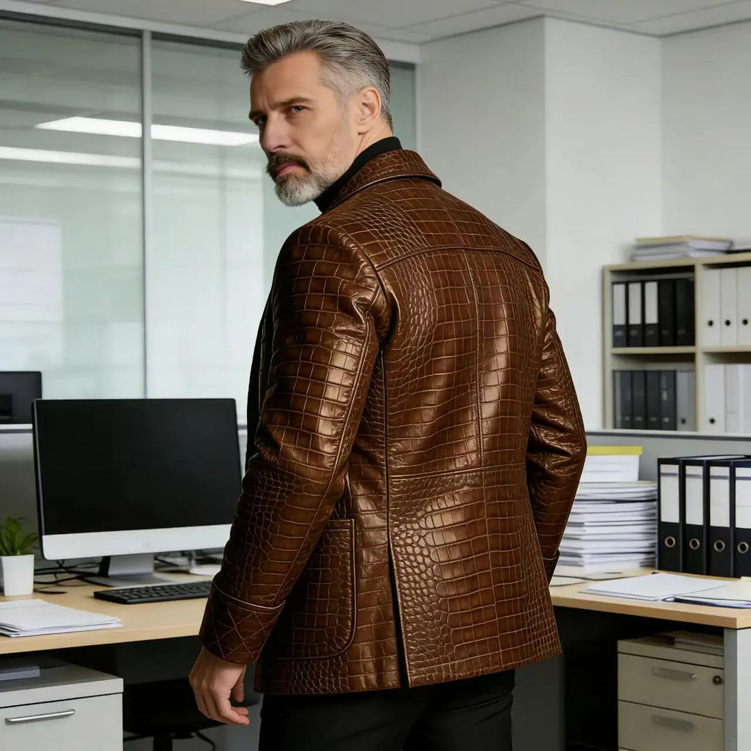 Caimano Croc-Embossed Leather Blazer
