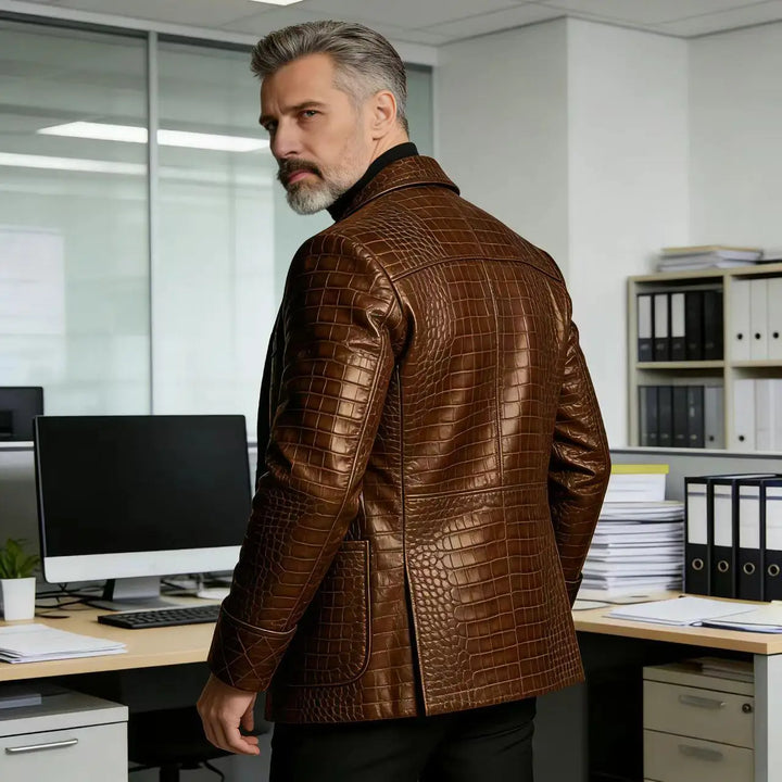 Caimano Croc-Embossed Leather Blazer