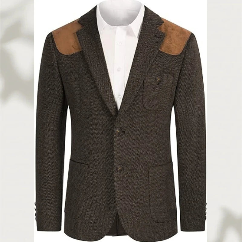 Spallina Suede-Patch Herringbone Blazer