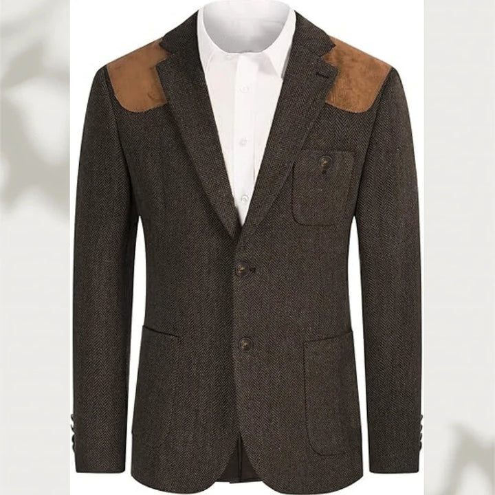 Spallina Suede-Patch Herringbone Blazer