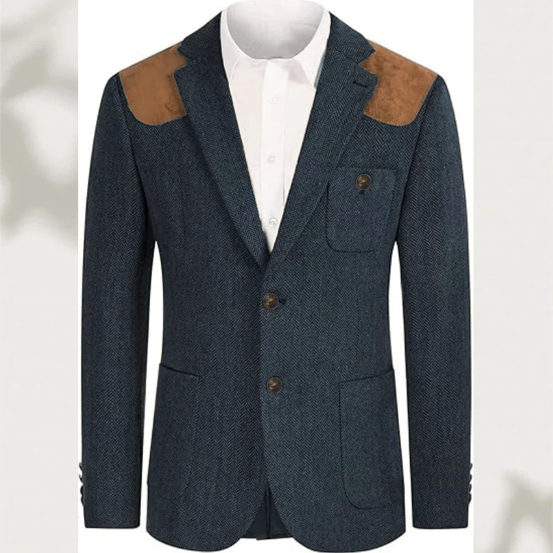 Spallina Suede-Patch Herringbone Blazer