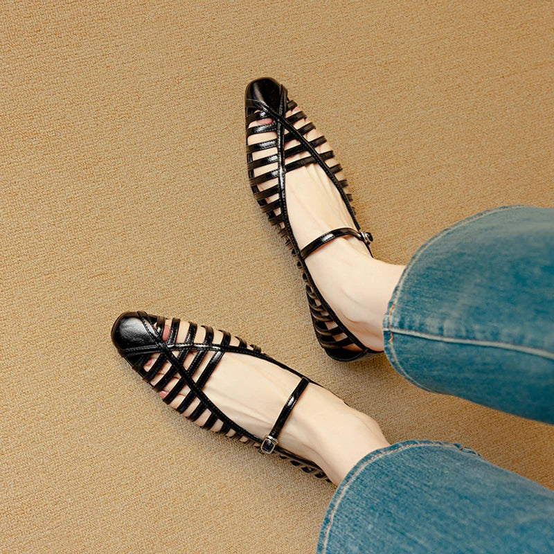 Striata Caged Leather Flats