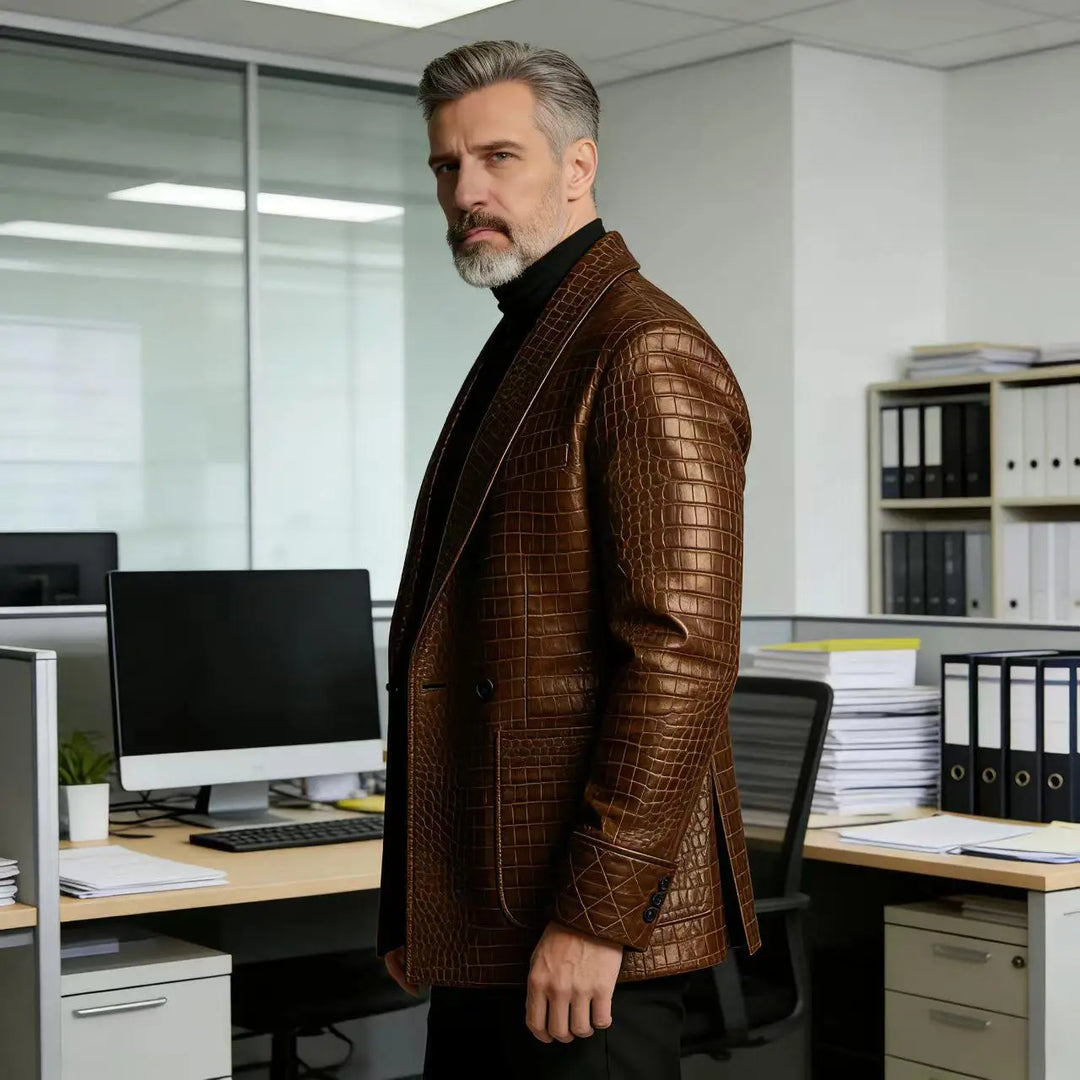 Caimano Croc-Embossed Leather Blazer