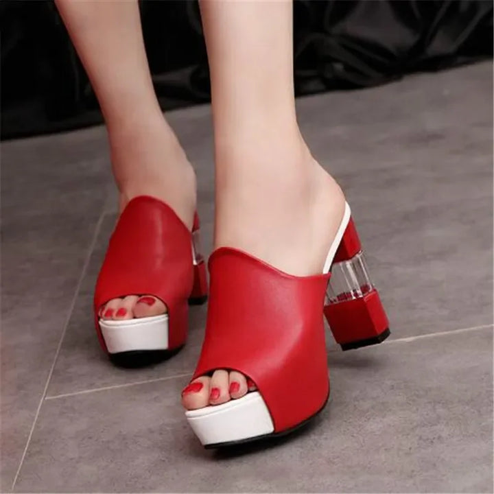 Cristallo Heel Peep-Toe Mules