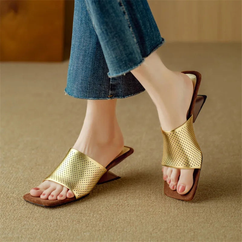 Punzone Perforated Leather Mules