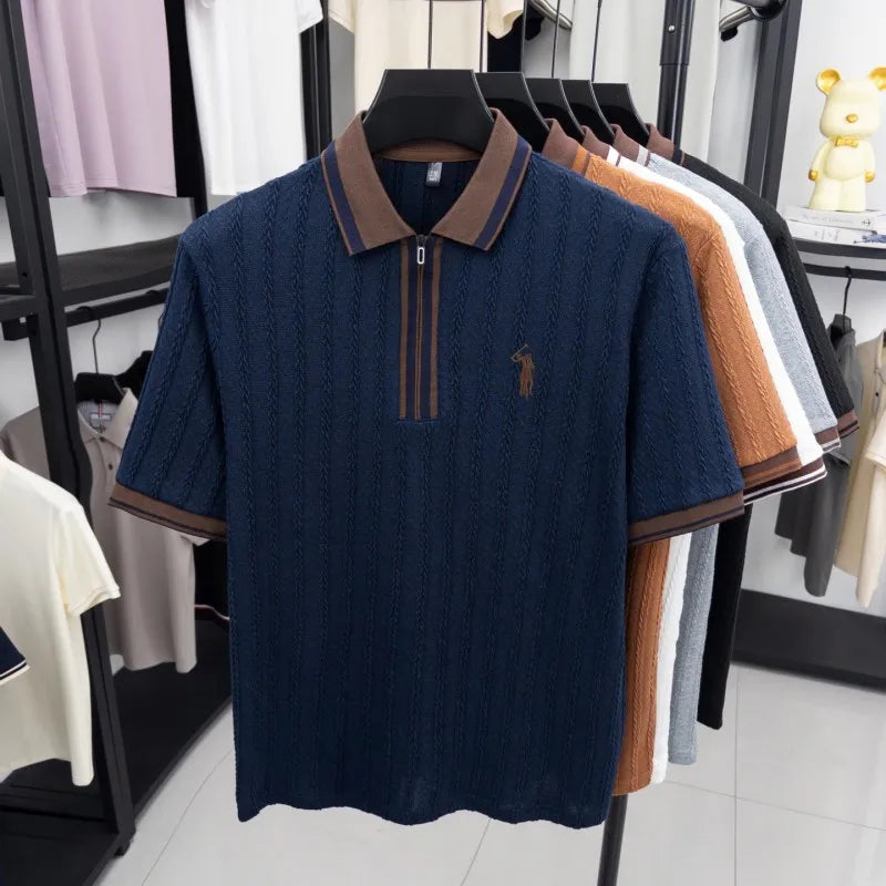 Treccia Cable-Knit Zip Polo