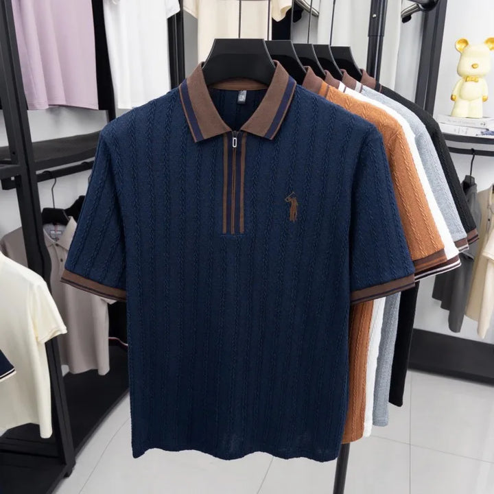Treccia Cable-Knit Zip Polo