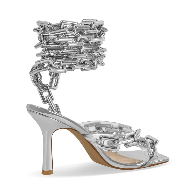 Manetta Chain-Wrap Stiletto Sandals