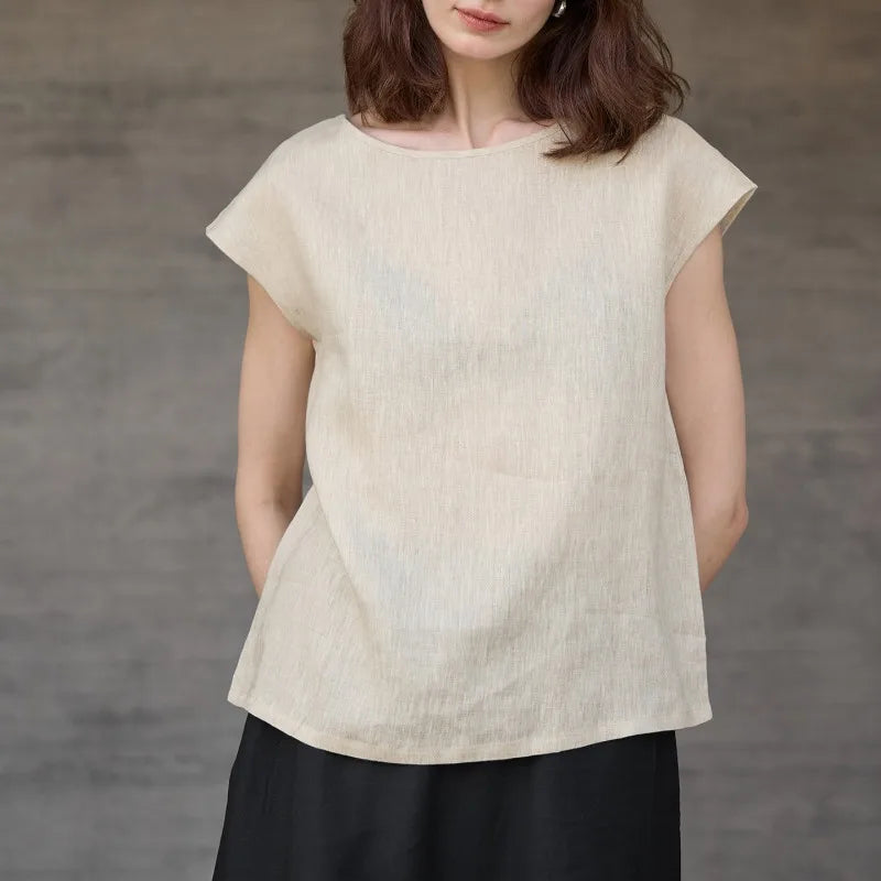 Claudette Cap Sleeve Linen Top