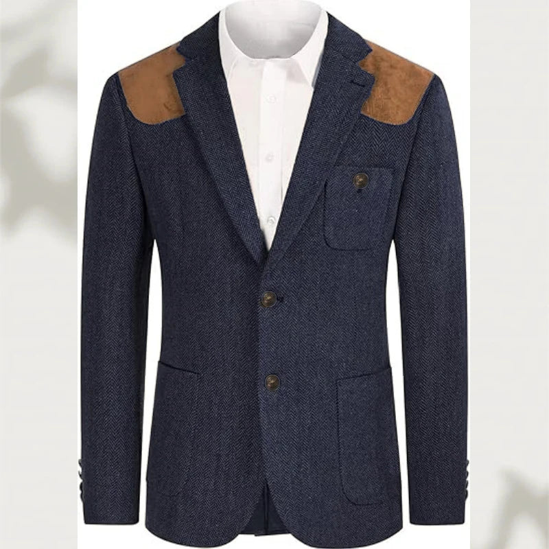 Spallina Suede-Patch Herringbone Blazer