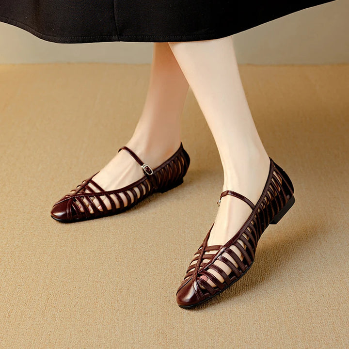 Striata Caged Leather Flats