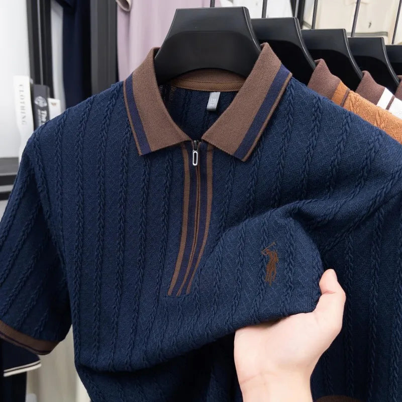 Treccia Cable-Knit Zip Polo