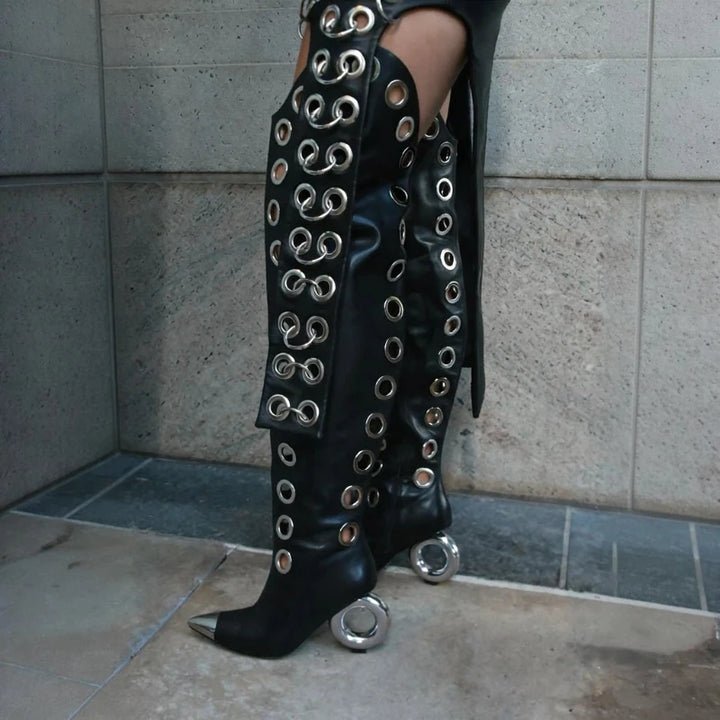 Occhiello Grommet Knee-High Boots