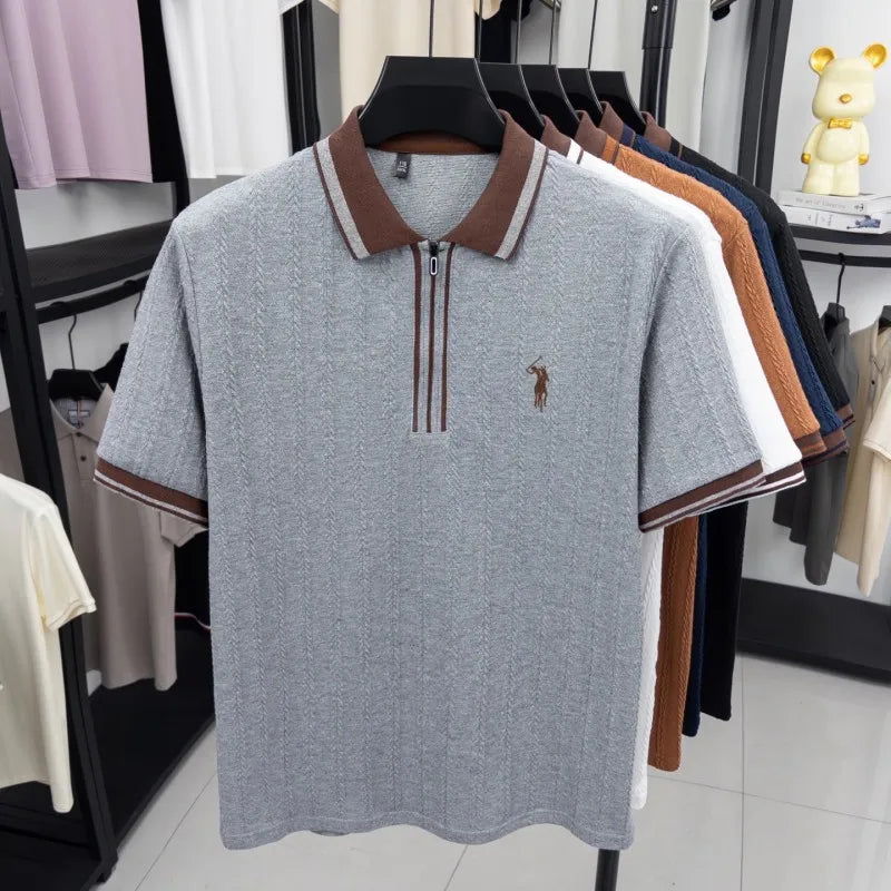 Treccia Cable-Knit Zip Polo