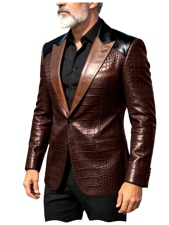 Coccodrillo Croc-Embossed Peak-Lapel Blazer