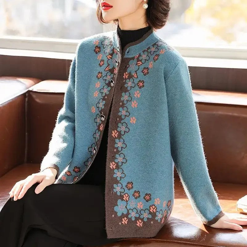 Plumfrost Jacquard Knit Cardigan