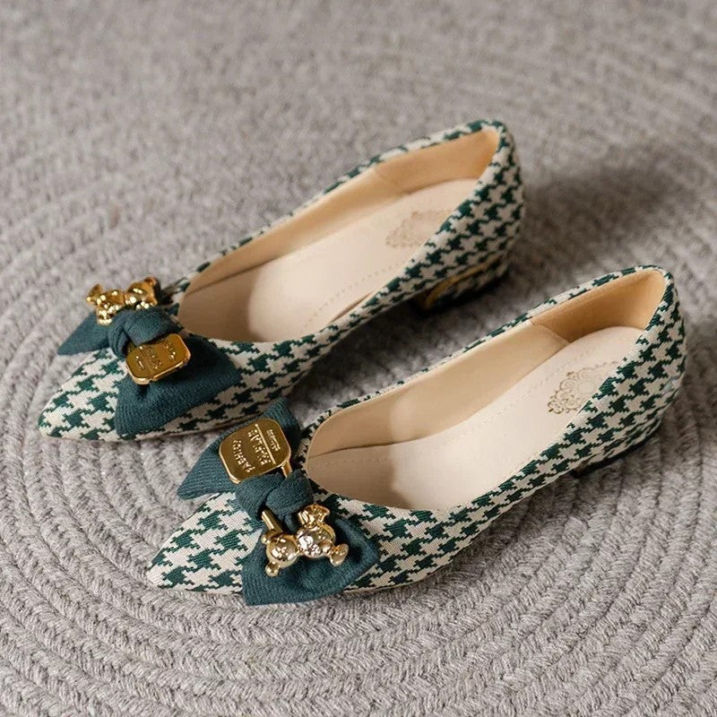 Sabine Houndstooth Bow Flats