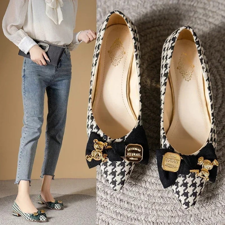 Sabine Houndstooth Bow Flats