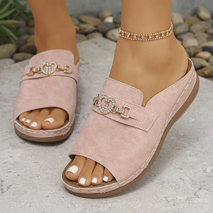 Amorina Heart-Charm Wedge Sandals