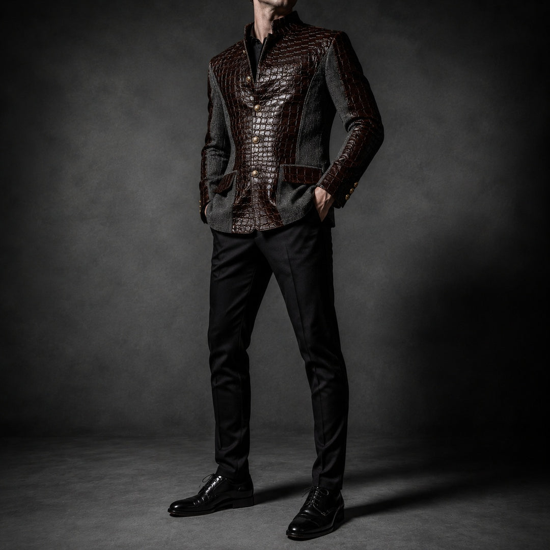 Alligatore Croc-Embossed Patchwork Blazer — ce_studio_01