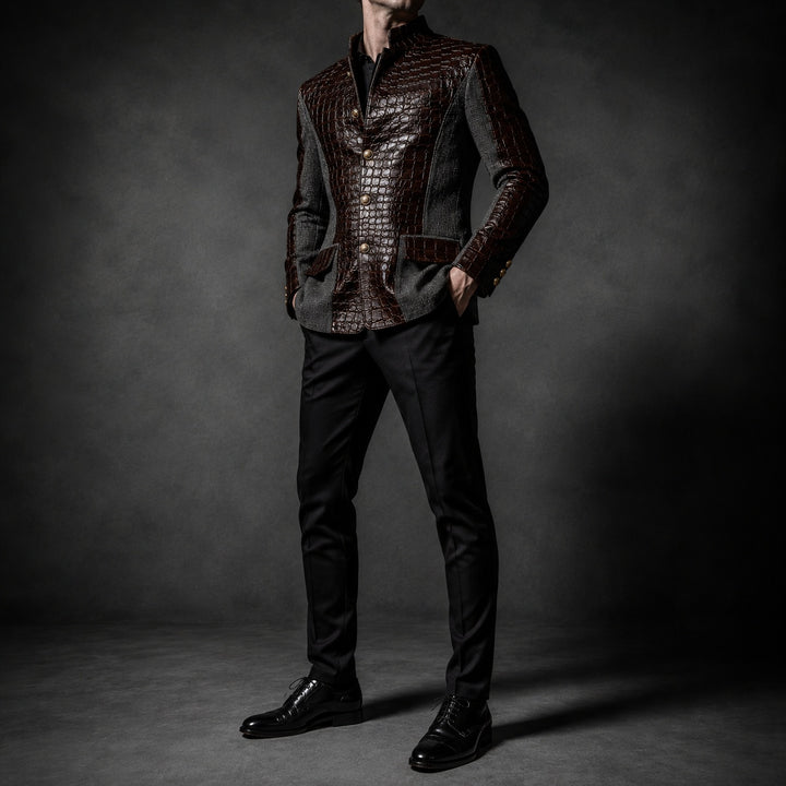 Alligatore Croc-Embossed Patchwork Blazer — ce_studio_01