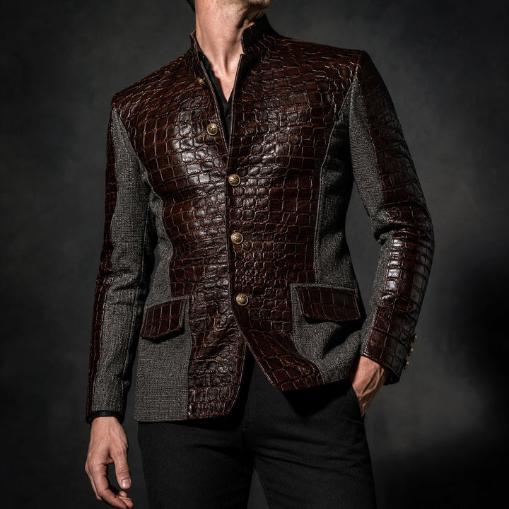 Alligatore Croc-Embossed Patchwork Blazer — ce_studio_01