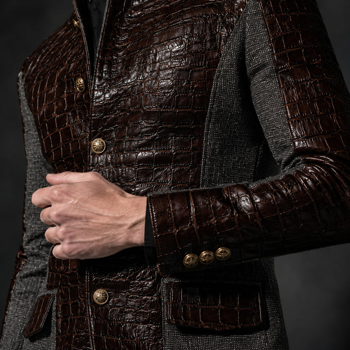 Alligatore Croc-Embossed Patchwork Blazer — ce_studio_01