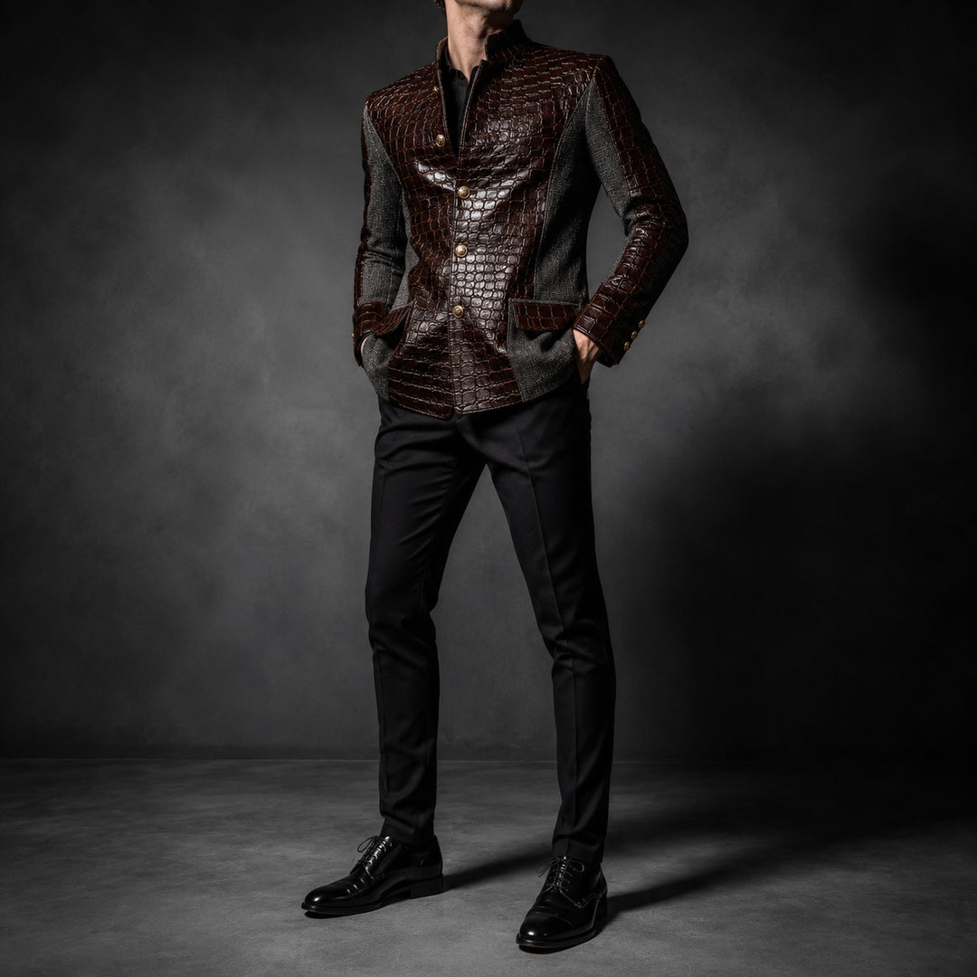 Alligatore Croc-Embossed Patchwork Blazer — ce_studio_01