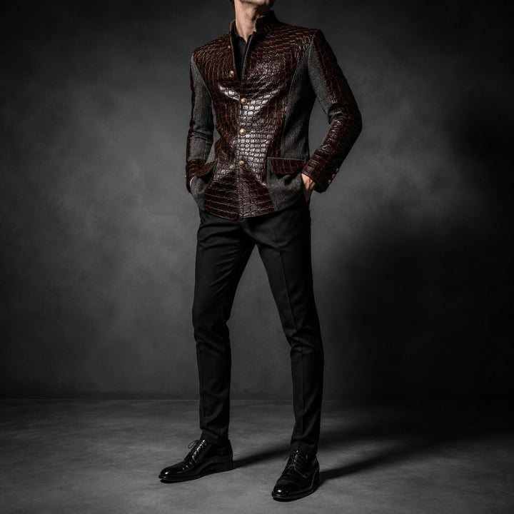 Alligatore Croc-Embossed Patchwork Blazer — ce_studio_01