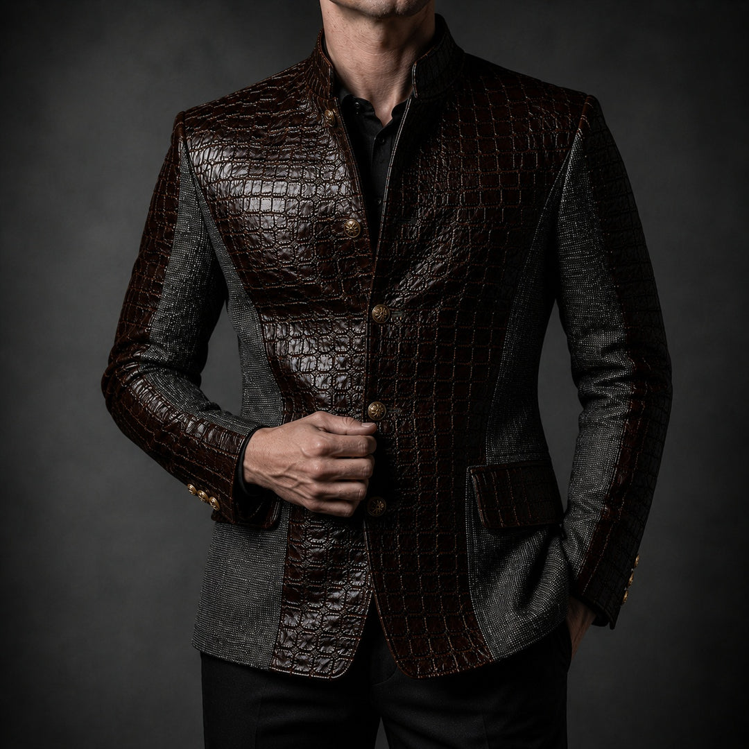 Alligatore Croc-Embossed Patchwork Blazer — ce_pivot_front_01