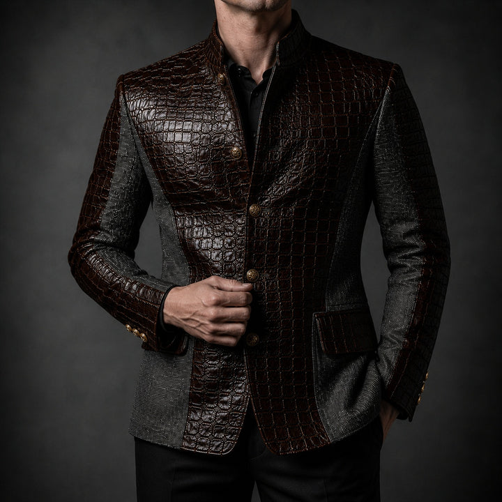 Alligatore Croc-Embossed Patchwork Blazer — ce_pivot_front_01