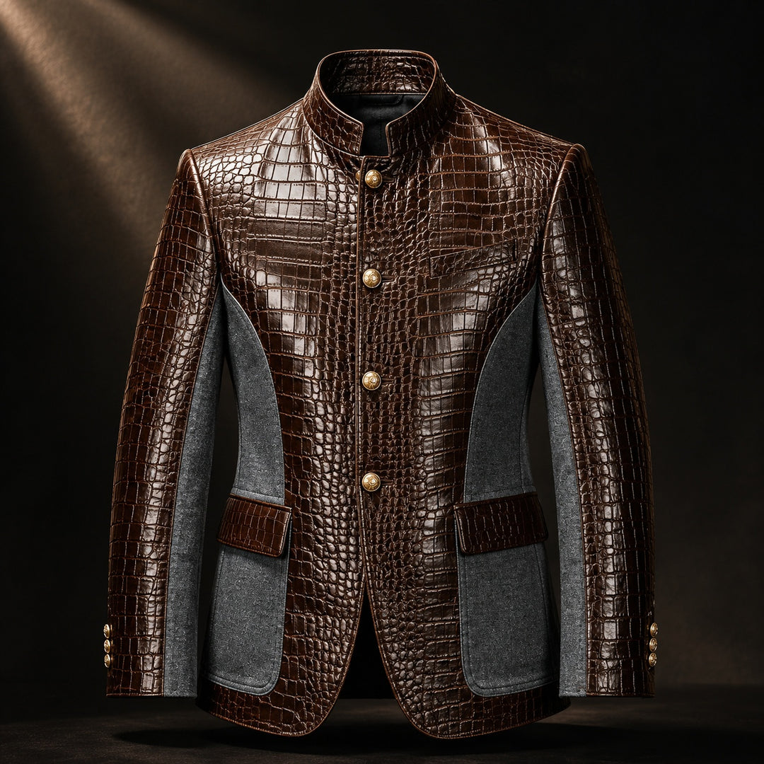 Alligatore Croc-Embossed Patchwork Blazer — ce_metastatic_04