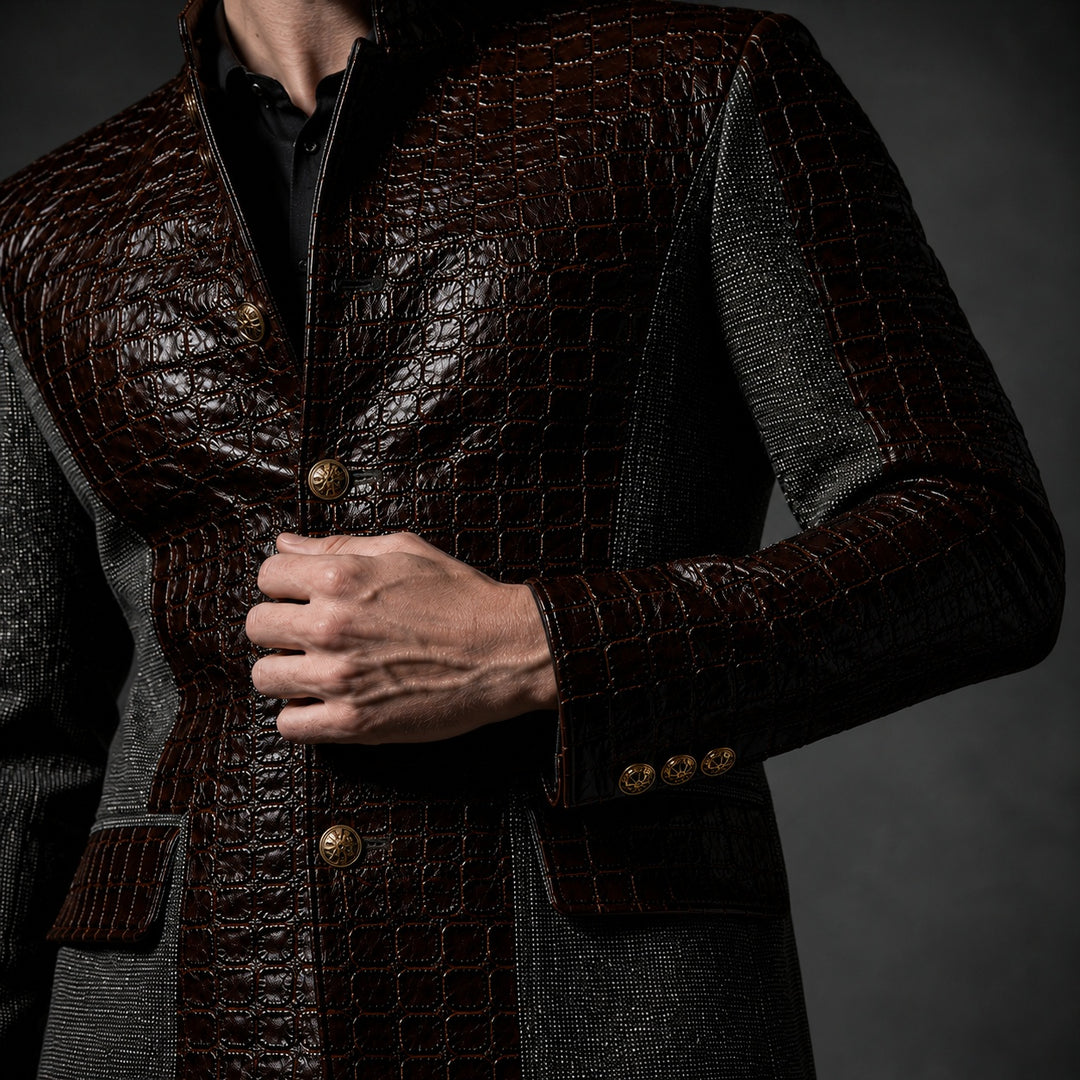 Alligatore Croc-Embossed Patchwork Blazer — ce_studio_01