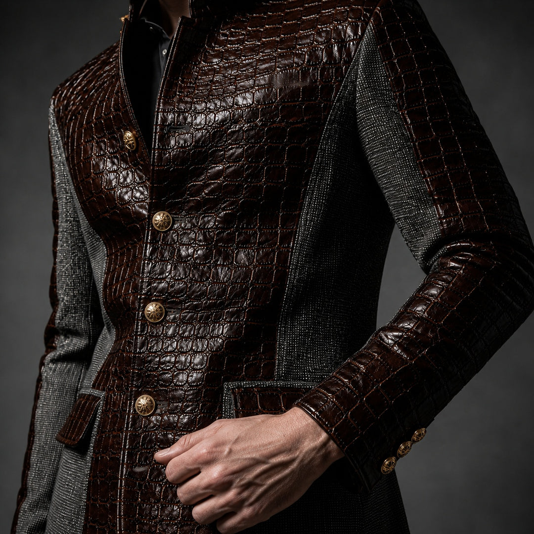 Alligatore Croc-Embossed Patchwork Blazer — ce_studio_01