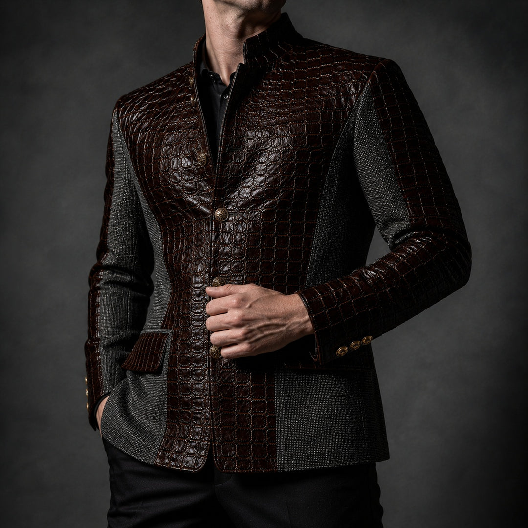 Alligatore Croc-Embossed Patchwork Blazer — ce_studio_01