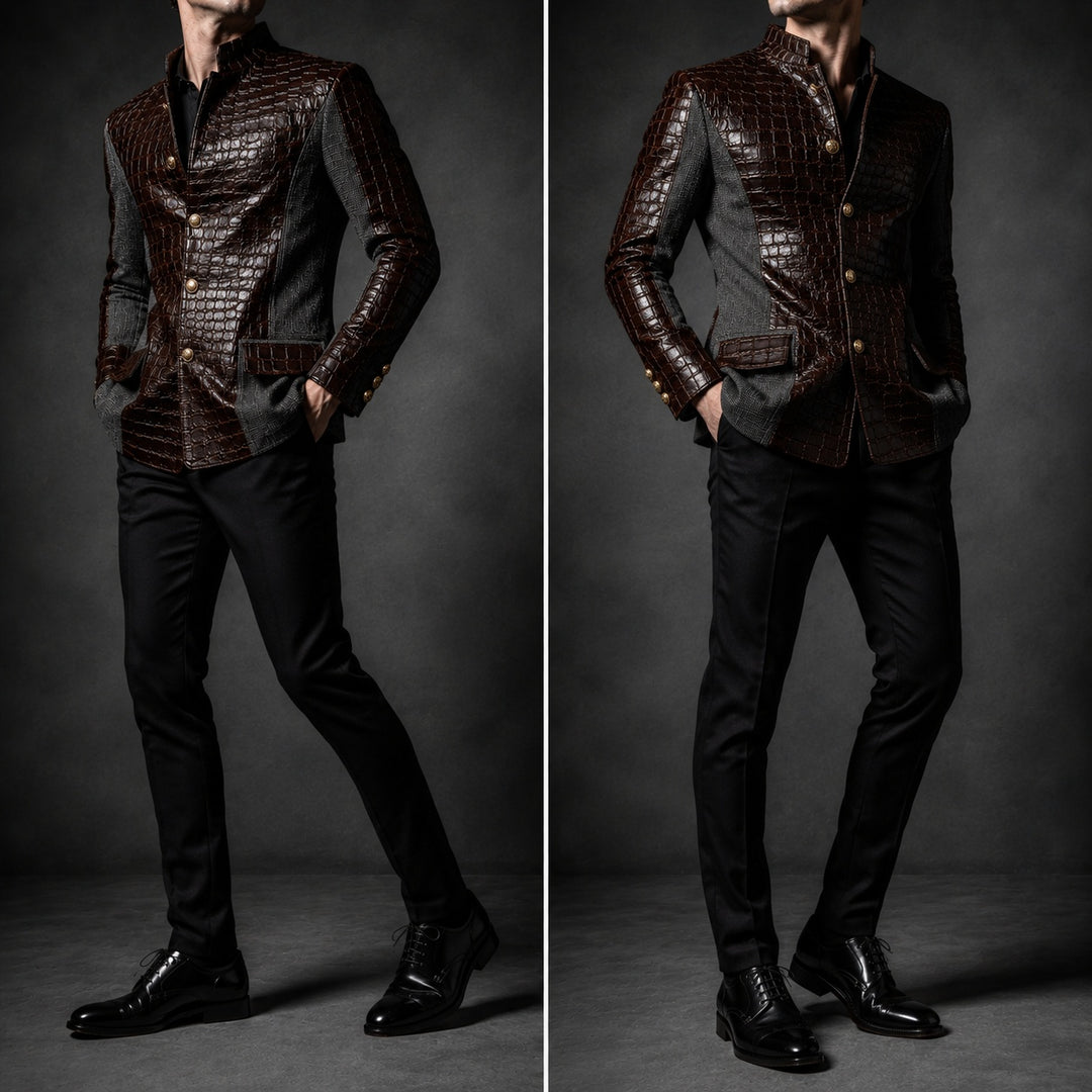 Alligatore Croc-Embossed Patchwork Blazer — ce_pivot_side_01