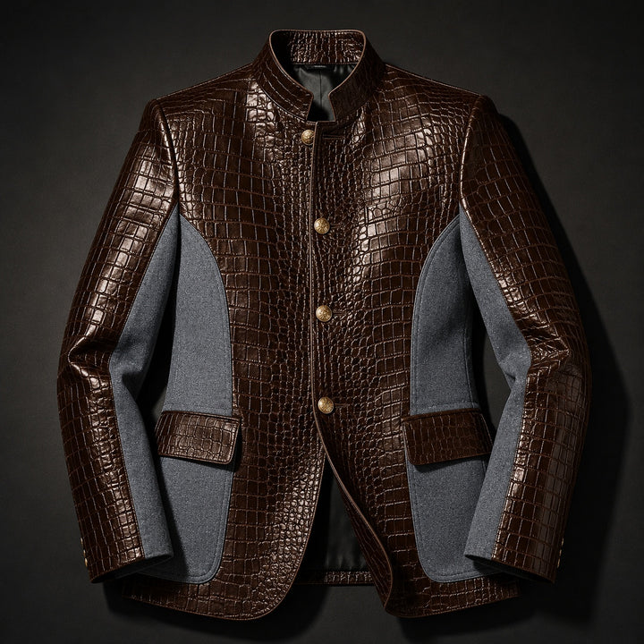 Alligatore Croc-Embossed Patchwork Blazer — ce_metastatic_08