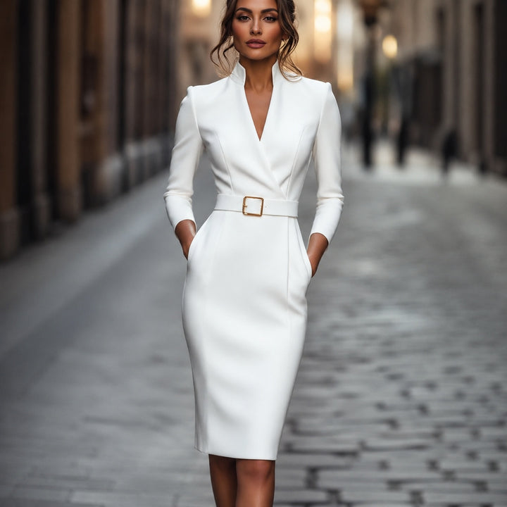 Ambasciatrice Belted Pencil Dress — ce_pivot_front_02
