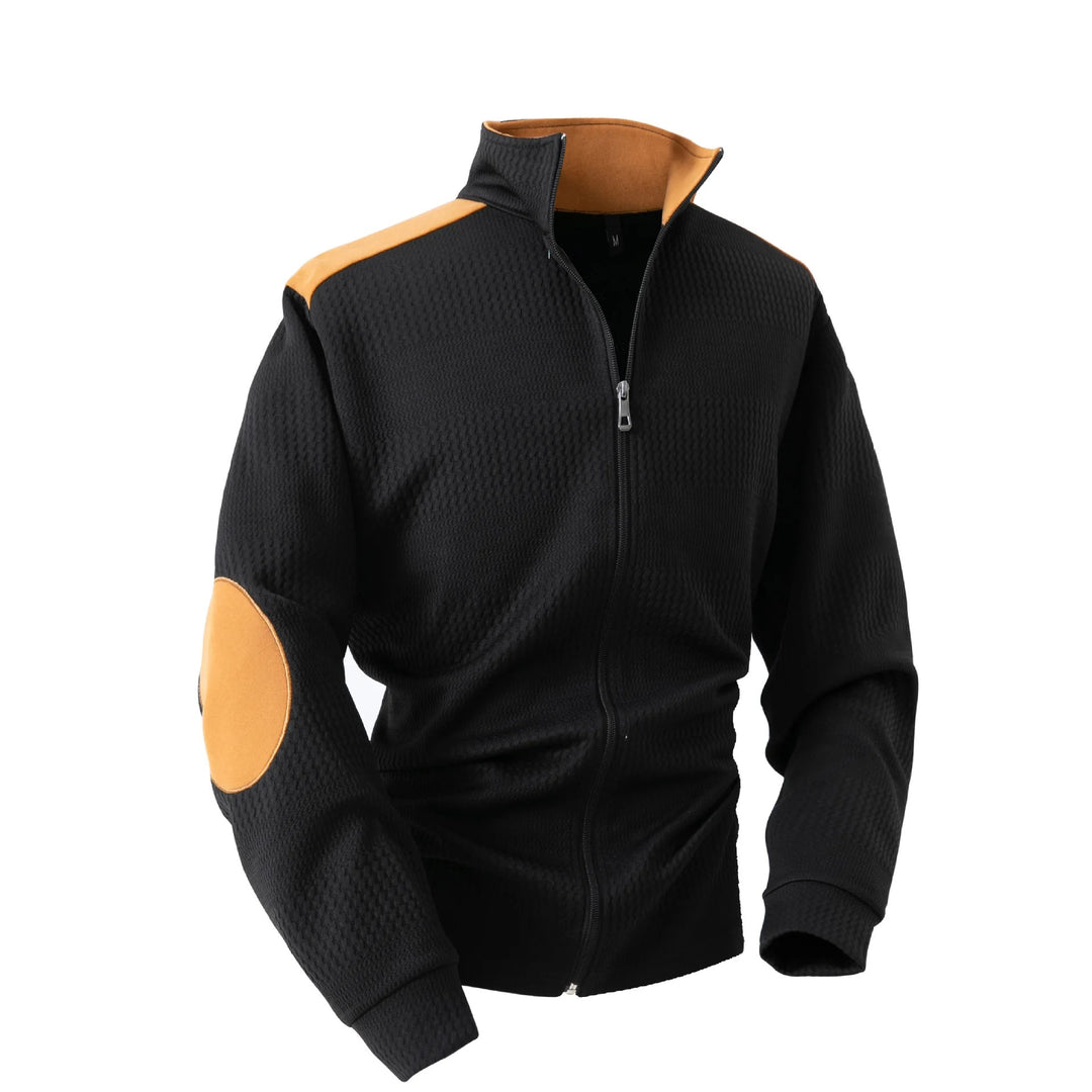 Elbow-Patch Zip Cardigan