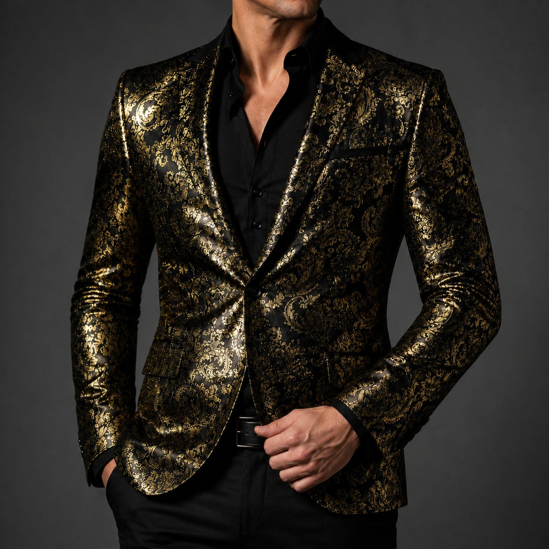 Barocco Foil-Print Party Blazer — ce_pivot_front_02