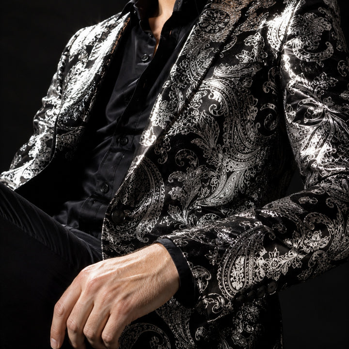 Barocco Foil-Print Party Blazer — ce_studio_01