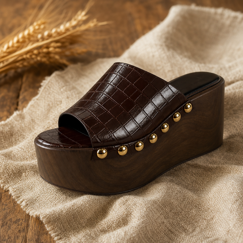Brindle Studded Platform Mules — 07_artisan_texture_mood