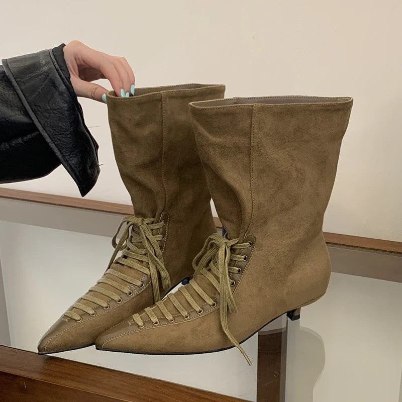 Cavaliera Lace-Up Pointed Ankle Boots