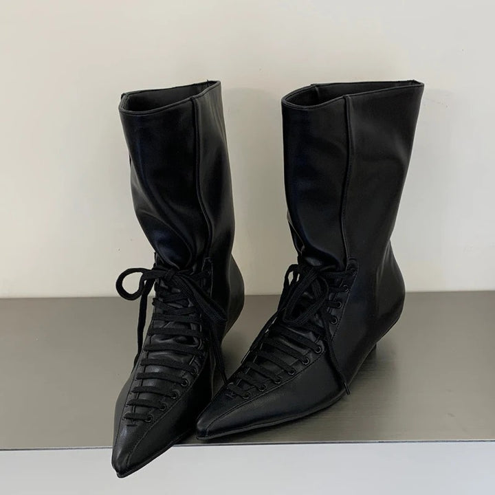Cavaliera Lace-Up Pointed Ankle Boots