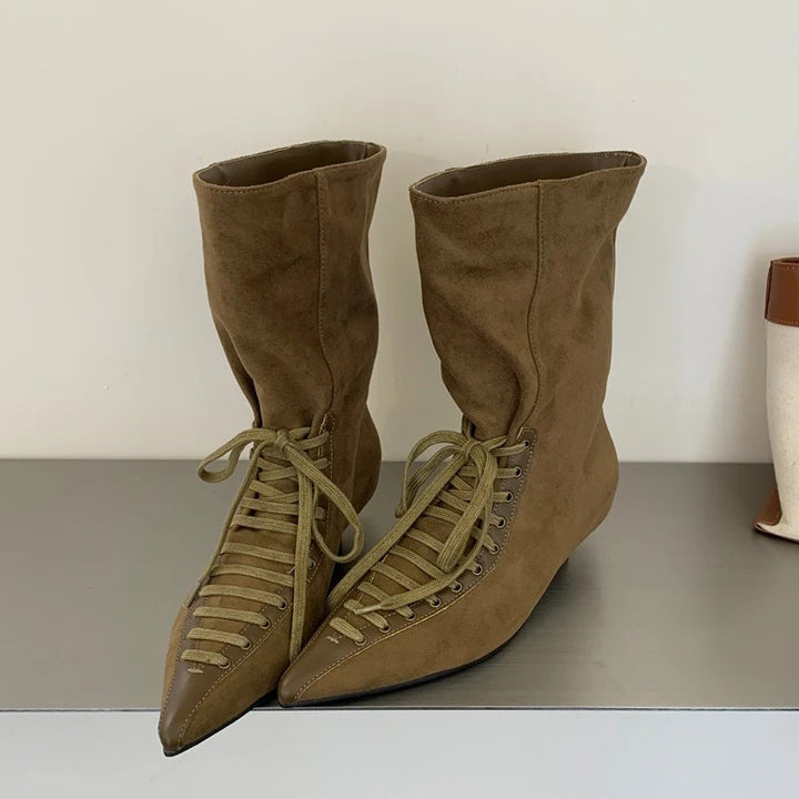 Cavaliera Lace-Up Pointed Ankle Boots