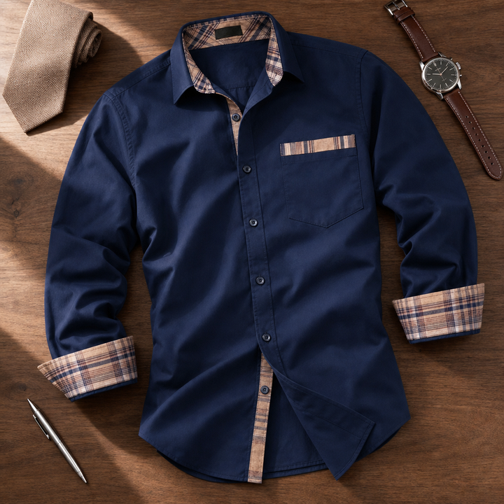 Tartan Trim Dress Shirt — 07_lifestyle_desk_styling