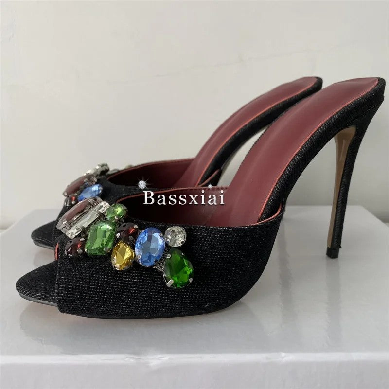 Regina Jewel-Cluster Slingback Mules