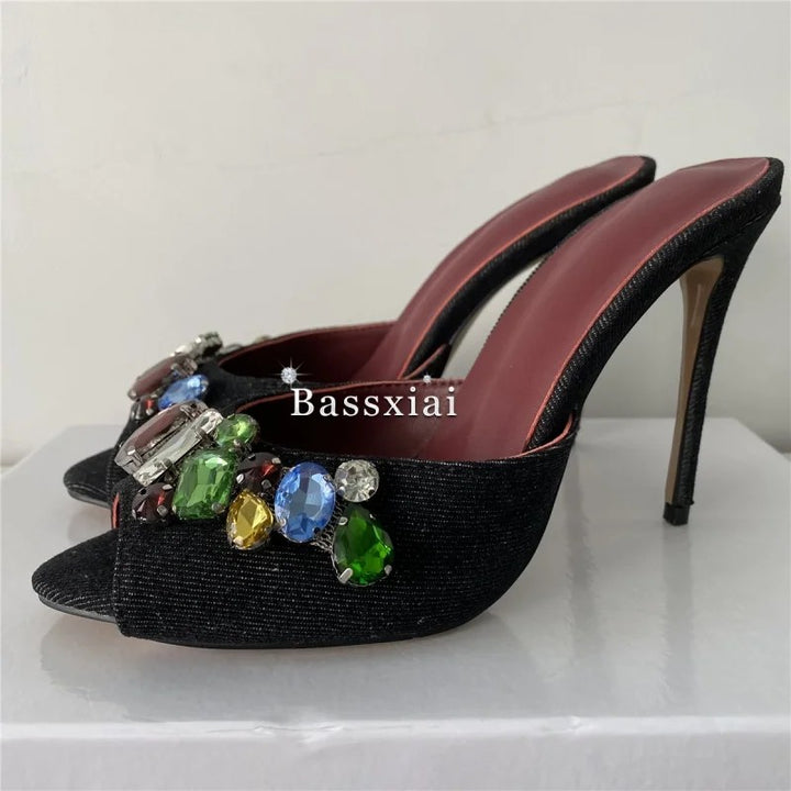 Regina Jewel-Cluster Slingback Mules